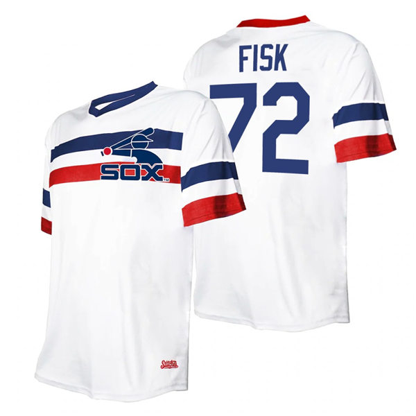 Men's Chicago White Sox#72 Carlton Fisk Stitches White Cooperstown Collection V-Neck Jersey