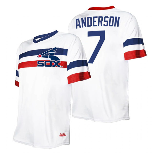 Men's Chicago White Sox #7 Tim Anderson Stitches White Cooperstown Collection V-Neck Jersey Men's Chicago White Sox #7 Tim Anderson Stitches White Cooperstown Collection V-Neck Jersey