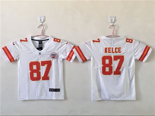 Youth Kansas City Chiefs Retired Player #87 Travis Kelce Stitched Nike White Game Jersey