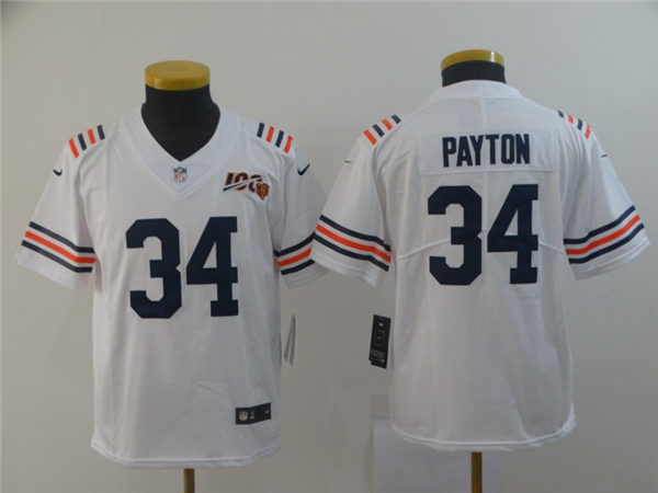 Youth Chicago Bears #34 Walter Payton Nike White 100th Season Classic Jersey