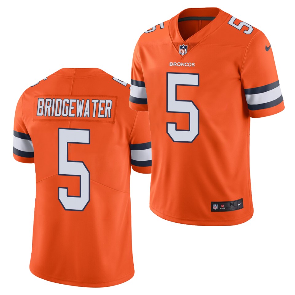 Men's Denver Broncos #5 Teddy Bridgewater Orange Nike NFL Vapor Untouchable Color Rush Limited Player Jersey
