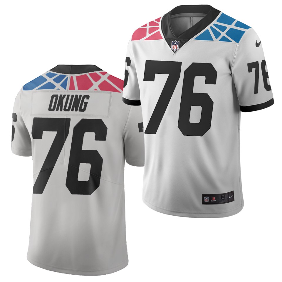 Men's Denver Broncos #76 Russell Okung Nike 2021 White City Edition Vapor Limited Jersey