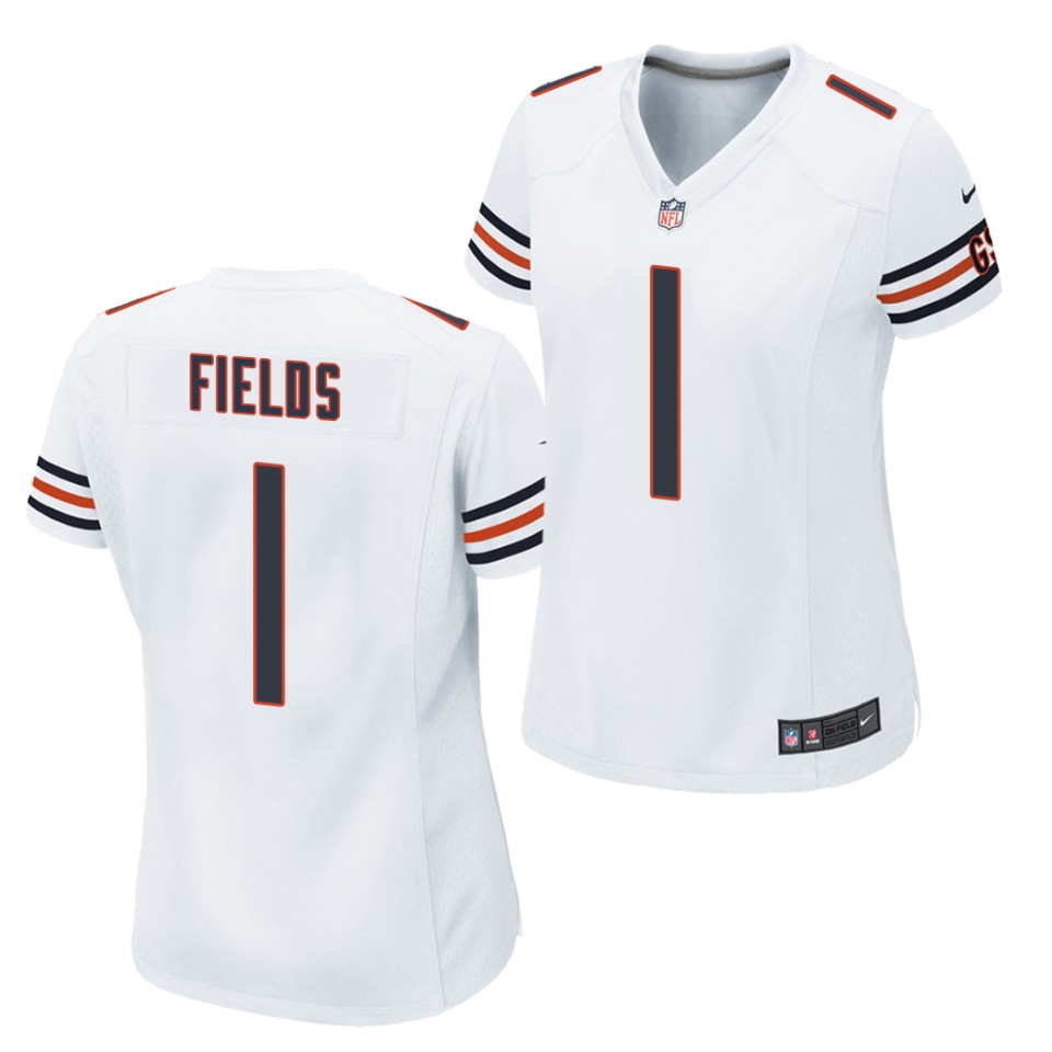 Women's Chicago Bears #1 Justin Fields Nike White Limited Jersey