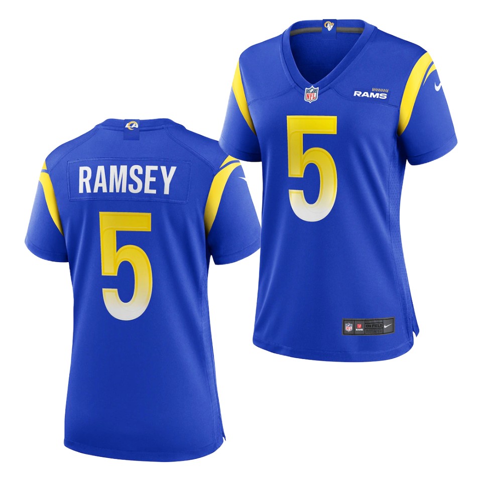 Womens Los Angeles Rams #5 Jalen Ramsey Stitched Nike Royal Limite Jersey Womens Los Angeles Rams #5 Jalen Ramsey Stitched Nike Royal Limite Jersey