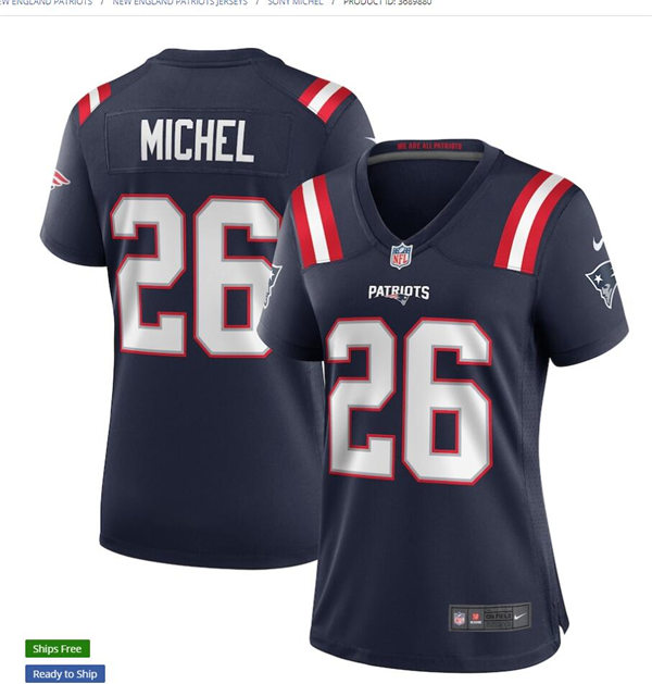Women's New England Patriots Sony Michel Navy Nike Color Rush Vapor Player Limited Jersey