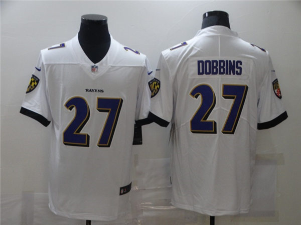 Mens Baltimore Ravens #27 J. K. Dobbins Nike White Vapor Limited Player Jersey