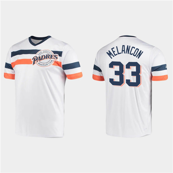 Mens San Diego Padres #33 Mark Melancon White Cooperstown Collection V-Neck Jersey