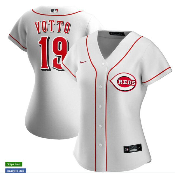 Womens Cincinnati Reds #19 Joey Votto Stitched Nike White Jersey