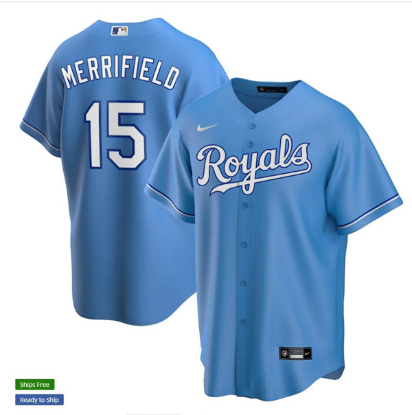 Men's Kansas City Royals #15 Whit Merrifield Nike Light Blue Alternate Player Jersey