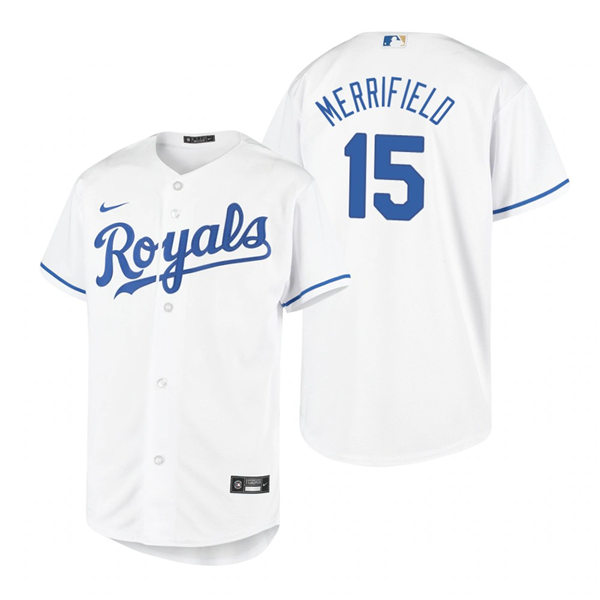 Youth Kansas City Royals #15 Whit Merrifield Nike White Home Jersey