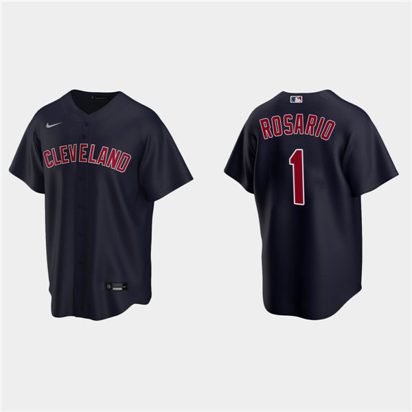 Mens Cleeland Indians #1 Amed Rosario Nike Navy Alternate Indians CoolBase Jersey