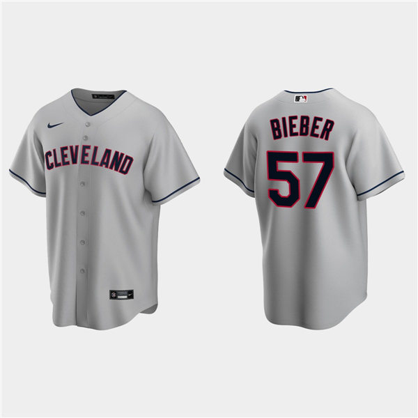 Mens Cleveland Indians #57 Shane Bieber Nike Grey Road Cool Base Jersey Mens Cleveland Indians #57 Shane Bieber Nike Grey Road Cool Base Jersey