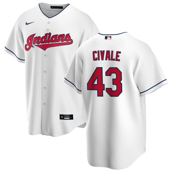 Mens Cleveland Indians #43 Aaron Civale Nike Home White Cool Base Jersey