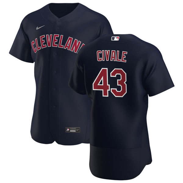 Mens Cleveland Indians #43 Aaron Civale Nike Navy Alternate Cleveland Flex Base Jersey