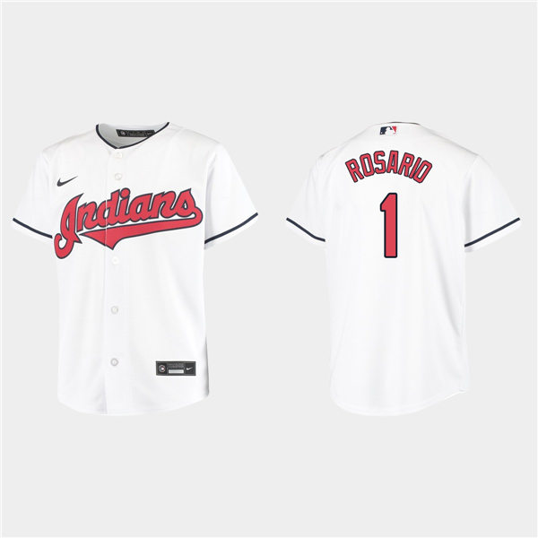 Youth Cleveland Indians #1 Amed Rosario Nike Home White Cool Base Jersey