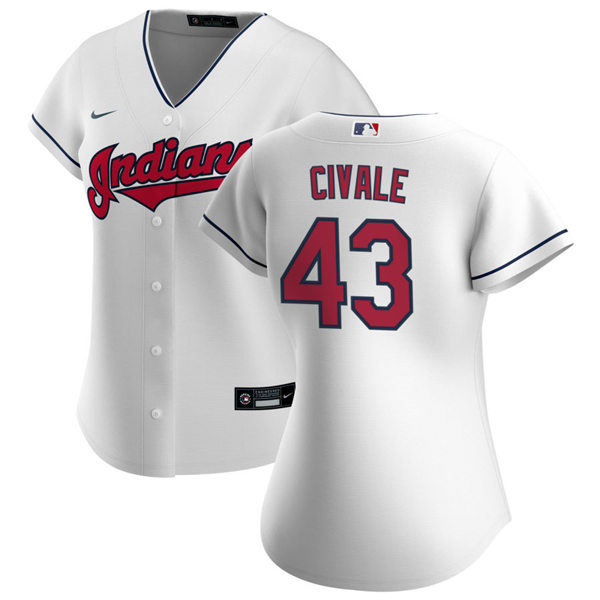Womens Cleveland Indians #43 Aaron Civale Nike Home White Cool Base Jersey