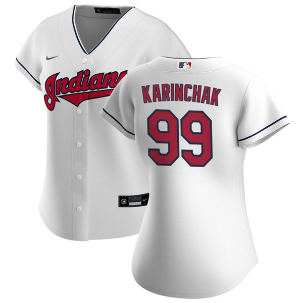 Womens Cleveland Indians #99 James Karinchak Nike Home White Cool Base Jersey Womens Cleveland Indians #99 James Karinchak Nike Home White Cool Base Jersey