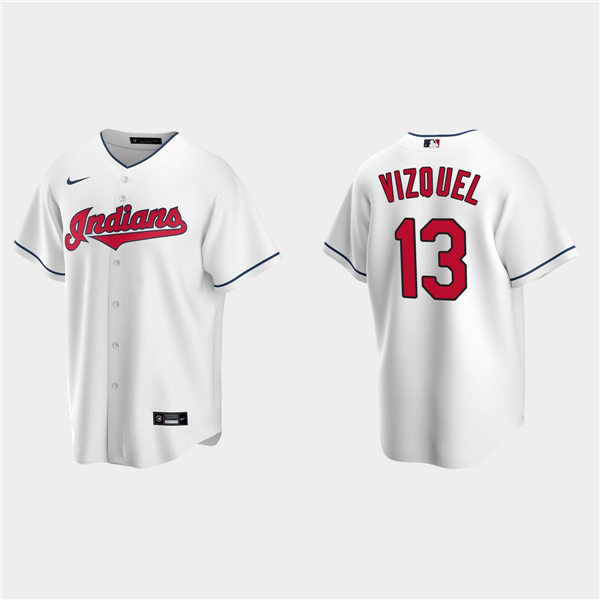 Men's Cleveland Indians Retired Player #13 Omar Vizquel Stitched White Nike MLB Cool Base Jersey