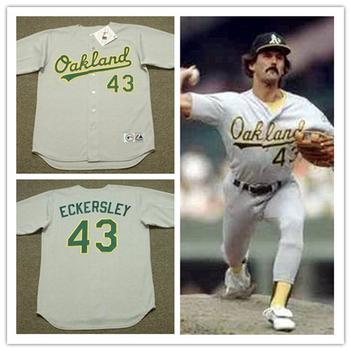 Mens Oakland Athletics #43 DENNIS ECKERSLEY 1989 Majestic Cooperstown Throwback Away Grey Baseball Jersey