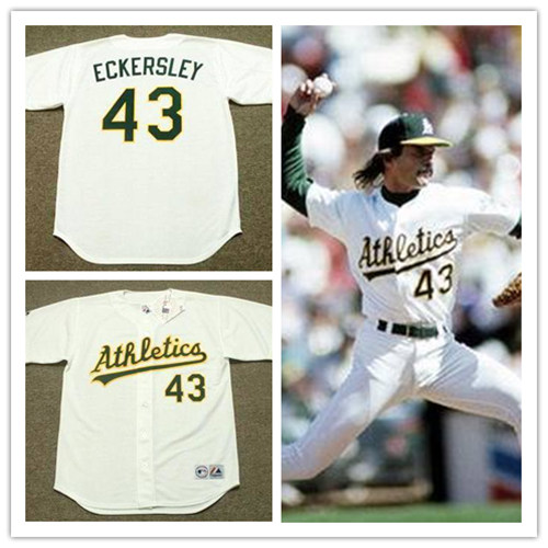 Mens Oakland Athletics #43 DENNIS ECKERSLEY Oakland Athletics 1989 Majestic Cooperstown White Home Throwback Baseball Jersey
