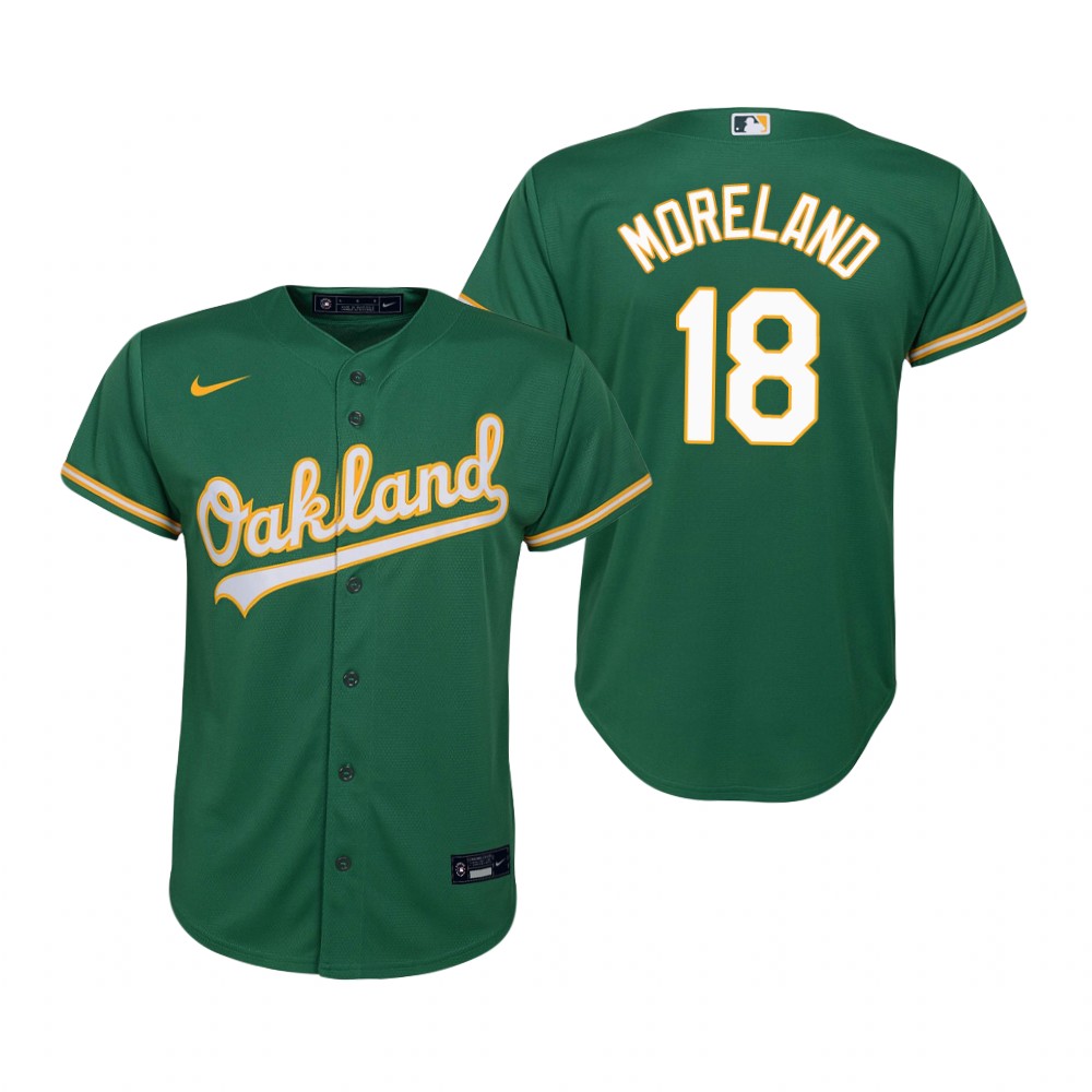 Youth Oakland Athletics #18 Mitch Moreland Nike Kelly Green Alternate Jersey