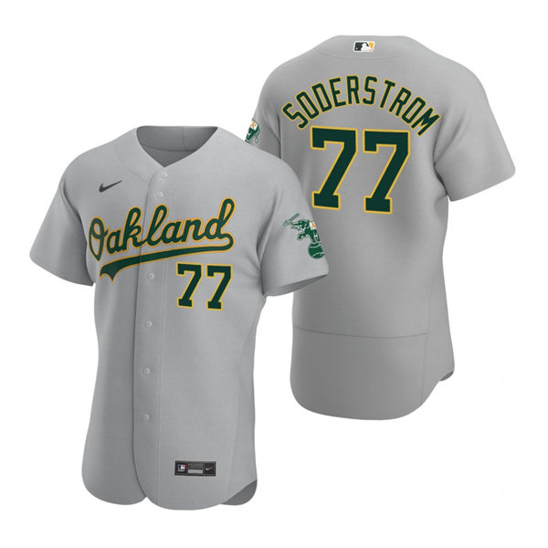 Men's Oakland Athletics #77 Tyler Soderstrom Nike Gray Road FlexBase Jersey Men's Oakland Athletics #77 Tyler Soderstrom Nike Gray Road FlexBase Jersey