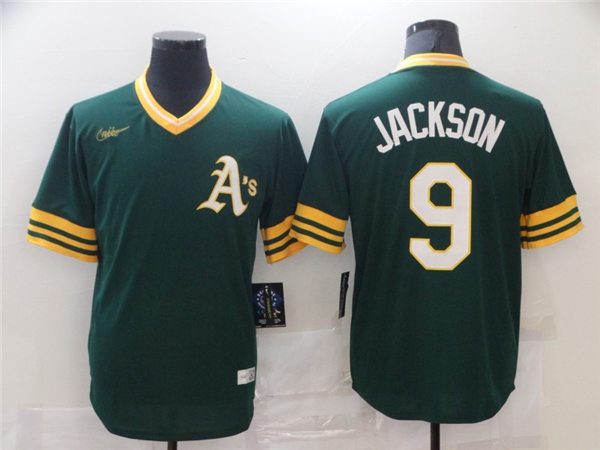Men's Oakland Athletics Retired Player #9 Reggie Jackson Nike Green Pullover Cooperstown Jersey Men's Oakland Athletics Retired Player #9 Reggie Jackson Nike Green Pullover Cooperstown Jersey