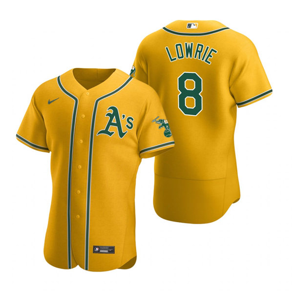 Men's Oakland Athletics #8 Jed Lowrie Nike Gold Alternate FlexBase Jersey Men's Oakland Athletics #8 Jed Lowrie Nike Gold Alternate FlexBase Jersey