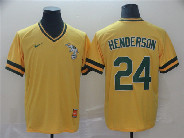 Men's Oakland Athletics Retired Player #24 Rickey Henderson Nike Gold Pullover Fashion Jersey Men's Oakland Athletics Retired Player #24 Rickey Henderson Nike Gold Pullover Fashion Jersey