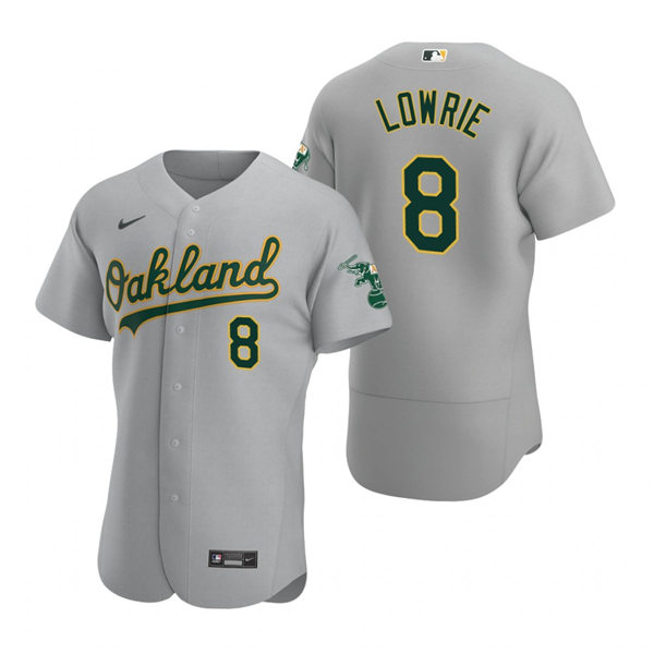 Men's Oakland Athletics #8 Jed Lowrie Nike Gray Road FlexBase Jersey