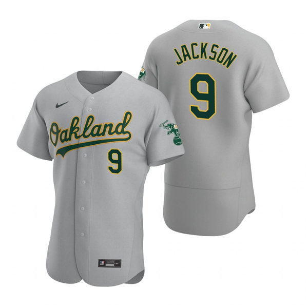 Men's Oakland Athletics Retired Player #9 Reggie Jackson Nike Gray Road FlexBase Jersey Men's Oakland Athletics Retired Player #9 Reggie Jackson Nike Gray Road FlexBase Jersey