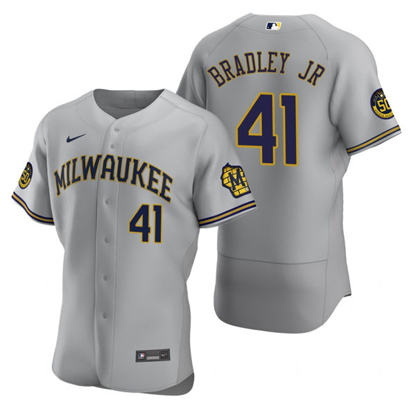 Men's Milwaukee Brewers #41 Jackie Bradley Jr. Nike Gray Road FlexBase Jersey Men's Milwaukee Brewers #41 Jackie Bradley Jr. Nike Gray Road FlexBase Jersey