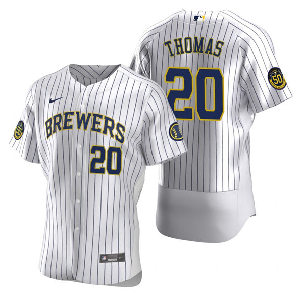 Mens Milwaukee Brewers Retired Player #20 Gorman Thomas Nike White Pinstripe Alternate FlexBase Jersey Mens Milwaukee Brewers Retired Player #20 Gorman Thomas Nike White Pinstripe Alternate FlexBase Jersey
