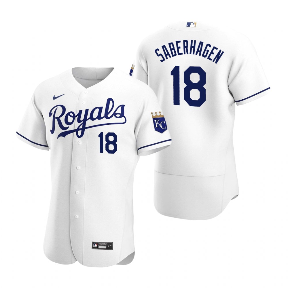 Men's Kansas City Royals Retired Player #18 Bret Saberhagen Stitched Nike White FlexBase Jersey