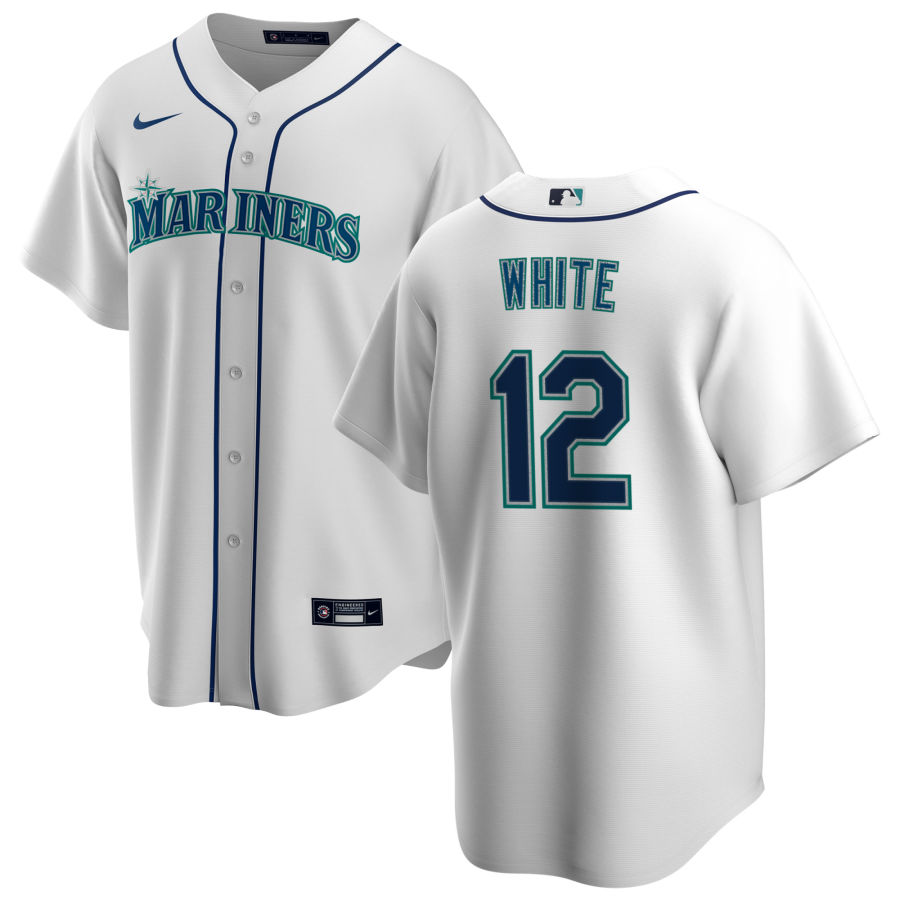 Youth Seattle Mariners #12 Evan White Nike White Home Cool Base Jersey