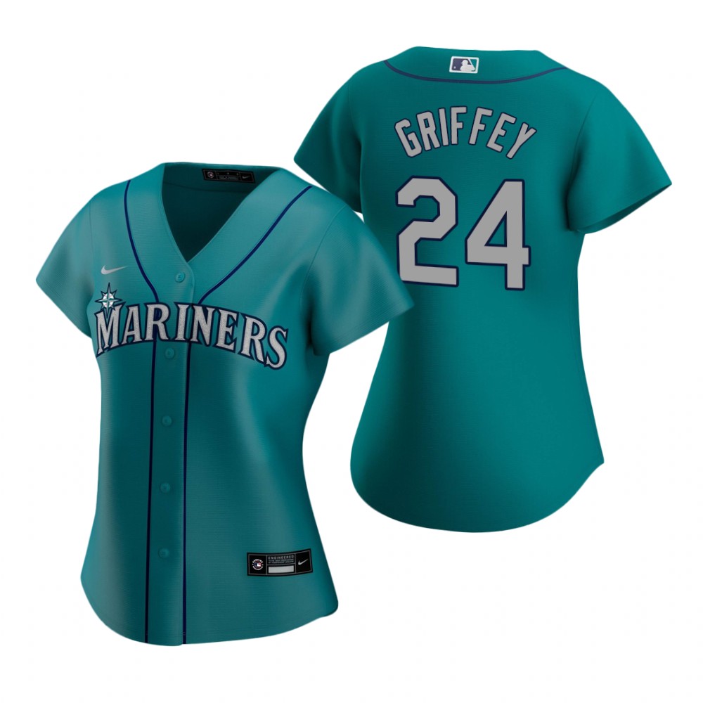 Women's Seattle Mariners #24 Ken Griffey Jr. Nike Aqua Alternate Cool Base Jersey Women's Seattle Mariners #24 Ken Griffey Jr. Nike Aqua Alternate Cool Base Jersey