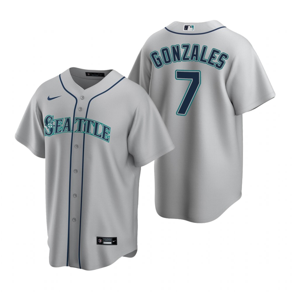 Men's Seattle Mariners #7 Marco Gonzales Nike Away Grey Cool Base Jersey