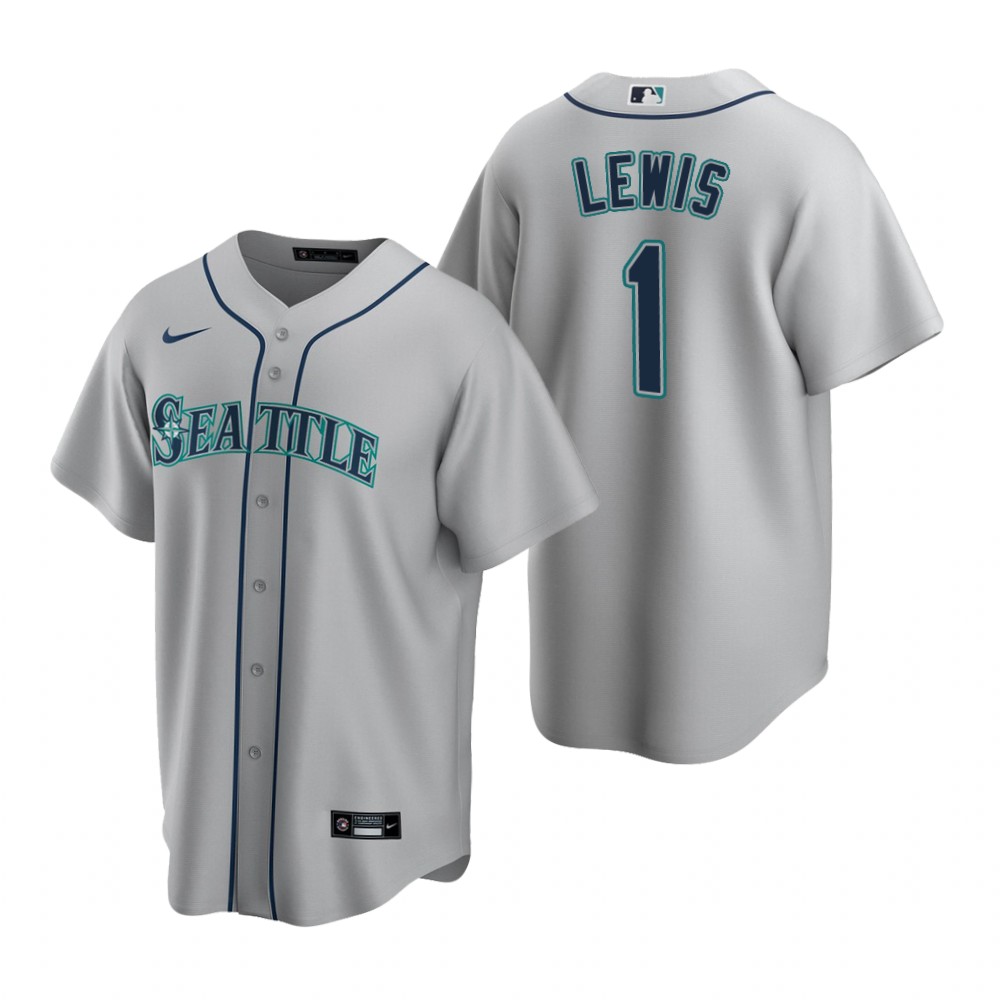 Men's Seattle Mariners #1 Kyle Lewis Nike Away Grey Cool Base Jersey Men's Seattle Mariners #1 Kyle Lewis Nike Away Grey Cool Base Jersey