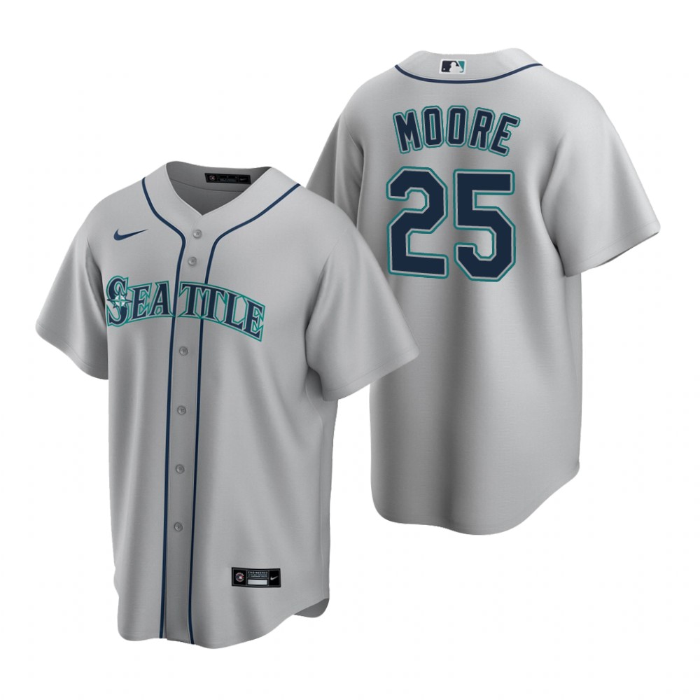 Men's Seattle Mariners #25 Dylan Moore Nike Away Grey Cool Base Jersey