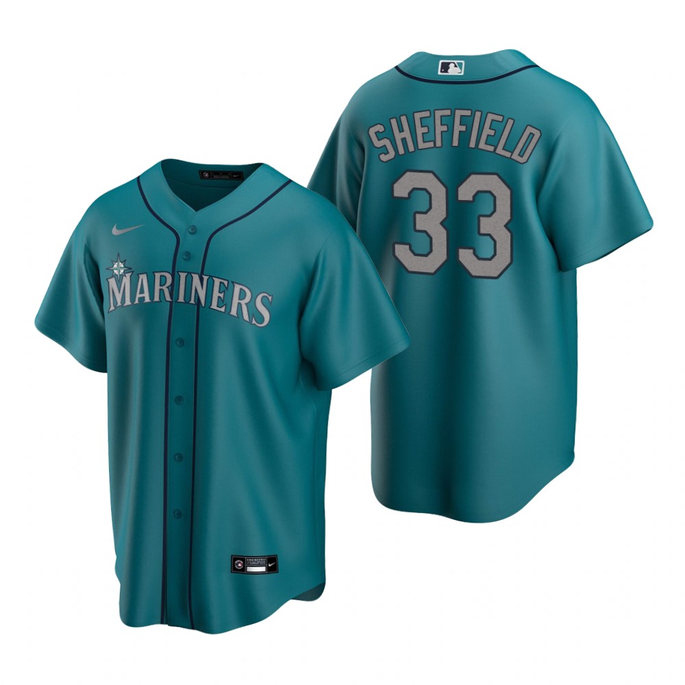 Men's Seattle Mariners #33 Justus Sheffield Nike Aqua Alternate Cool Base Jersey Men's Seattle Mariners #33 Justus Sheffield Nike Aqua Alternate Cool Base Jersey
