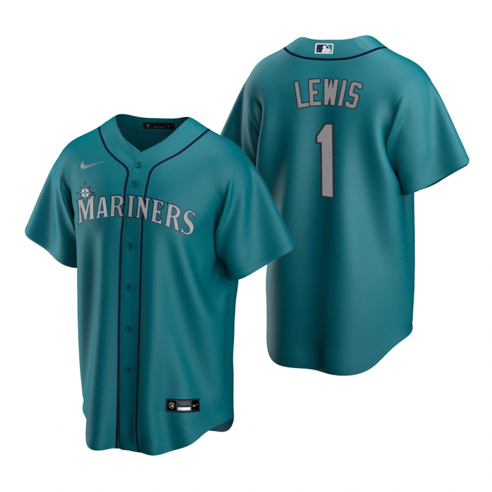 Men's Seattle Mariners #1 Kyle Lewis Nike Aqua Alternate Cool Base Jersey Men's Seattle Mariners #1 Kyle Lewis Nike Aqua Alternate Cool Base Jersey