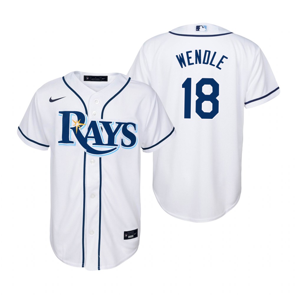 Youth Tampa Bay Rays #18 Joey Wendle Nike White Home Jersey