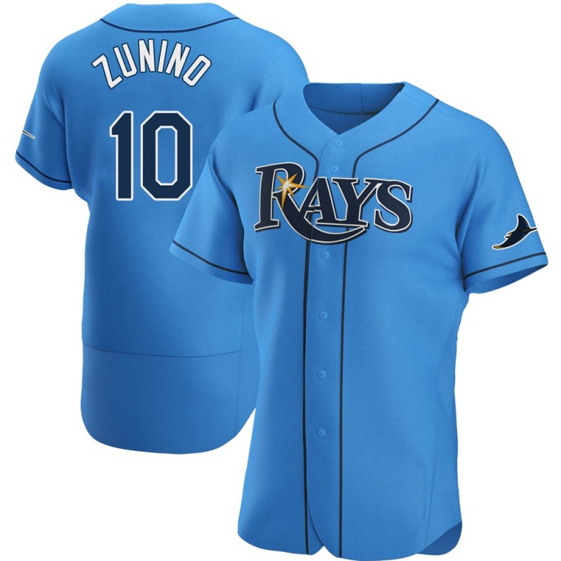 Men's Tampa Bay Rays #10 Mike Zunino Nike Light Blue Alternate Flex Base Baseball Jersey