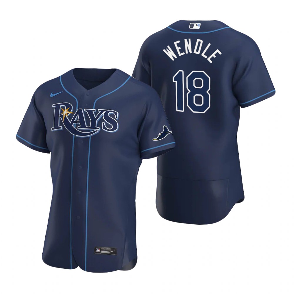 Men's Tampa Bay Rays #18 Joey Wendle Nike Navy Alternate FlexBase Jersey