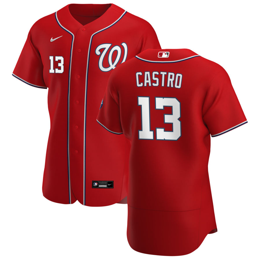 Men's Washington Nationals #13 Starlin Castro Nike Scarlet Alternate Flexbase Jersey