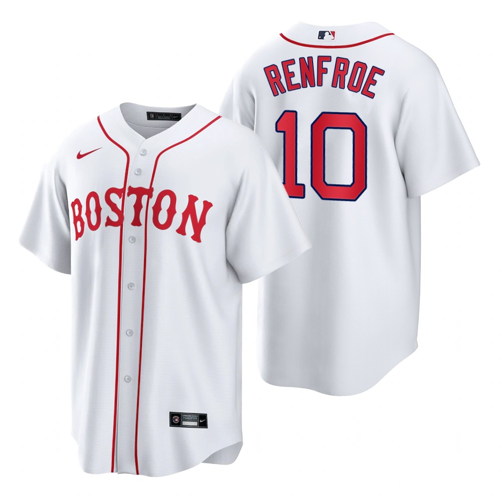 Mens Boston Red Sox #10 Hunter Renfroe Nike White 2021 Patriots Day Jersey