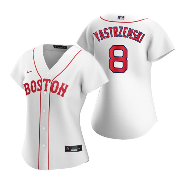 Womens Boston Red Sox #8 Carl Yastrzemski Nike White 2021 Patriots Day Jersey