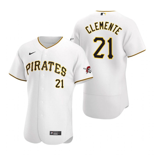 Mens Pittsburgh Pirates Retired Player #21 Roberto Clemente Nike White Home FlexBase Jersey