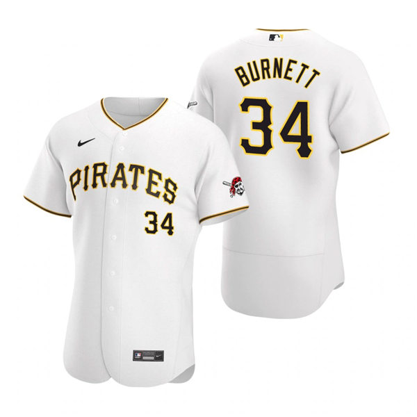 Mens Pittsburgh Pirates Retired Player #34 A.J. Burnett Nike White Home FlexBase Jersey Mens Pittsburgh Pirates Retired Player #34 A.J. Burnett Nike White Home FlexBase Jersey