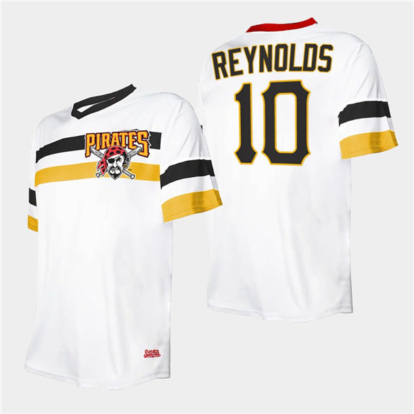 Mens Pittsburgh Pirates #10 Bryan Reynolds White V-Neck Cooperstown Collection Jersey Mens Pittsburgh Pirates #10 Bryan Reynolds White V-Neck Cooperstown Collection Jersey